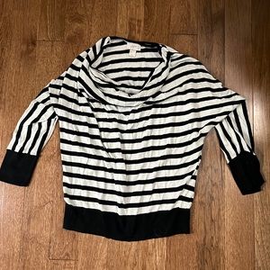 Black and white striped cowl neck Loft sweater